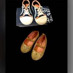 Toddler Girl size 5 shoes. Gold Glitter Mary Jane and sneakers